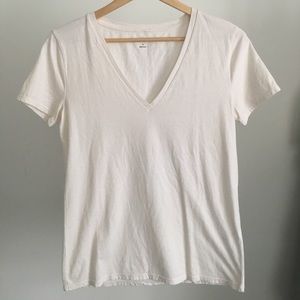 NEW Three Dots combed cotton v neck white T shirt